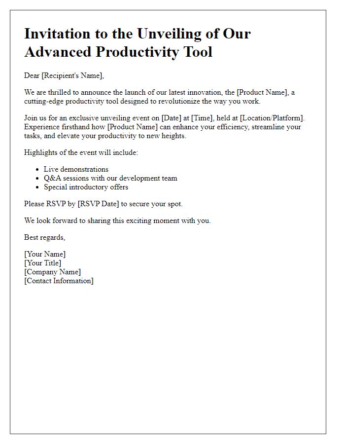 Letter template of advanced productivity tool unveiling