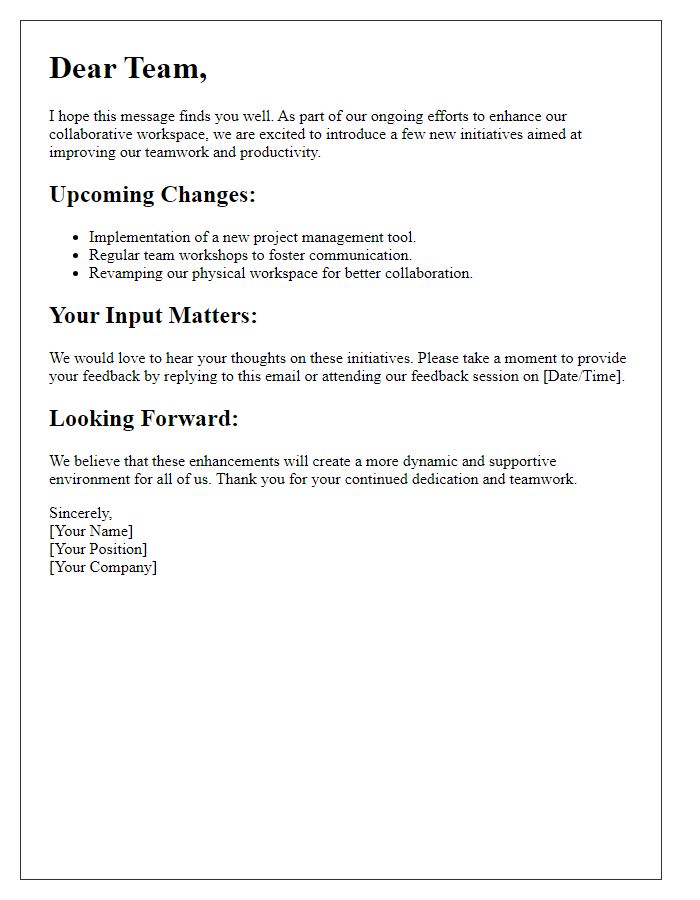 Letter template of collaborative workspace enhancement