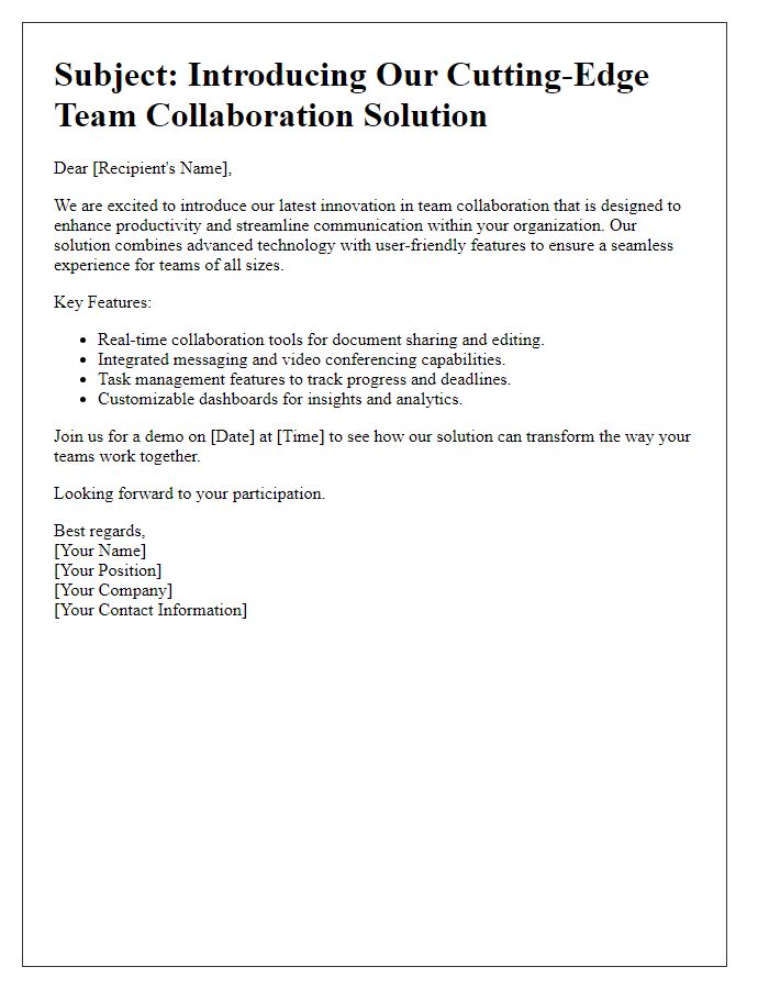 Letter template of cutting-edge team collaboration solution