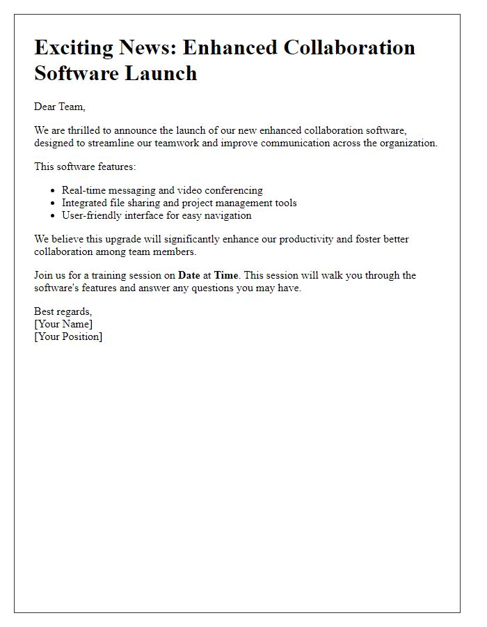 Letter template of enhanced collaboration software announcement