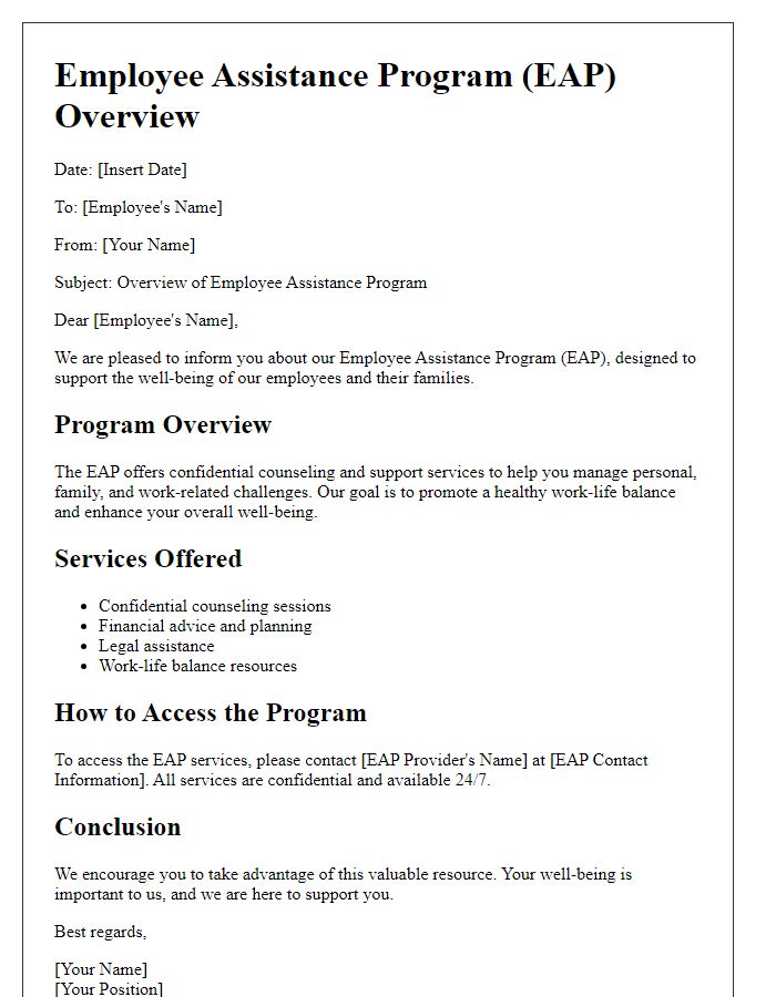 Letter template of employee assistance program overview