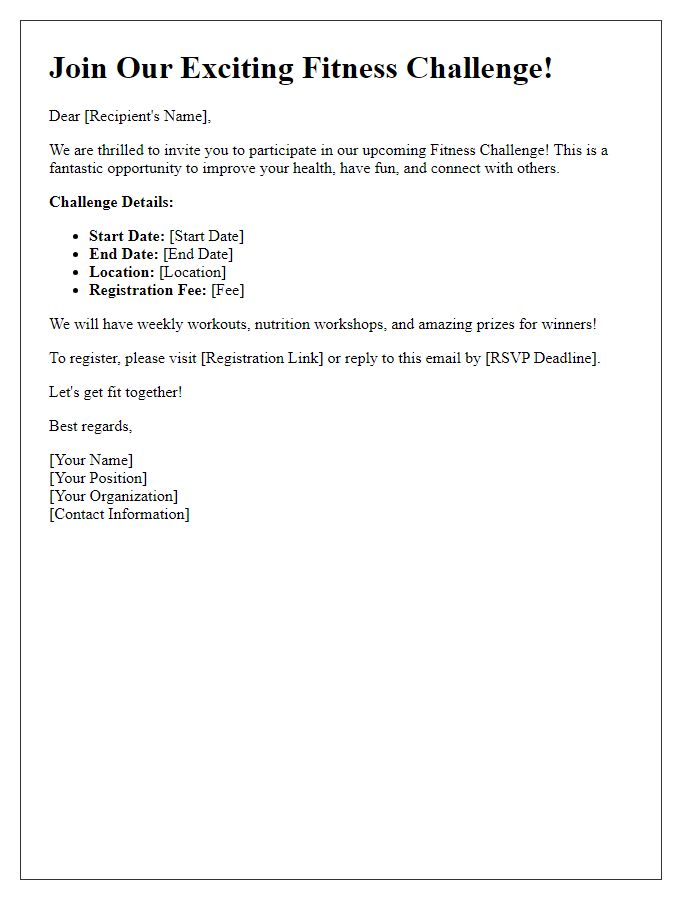 Letter template of fitness challenge invitation