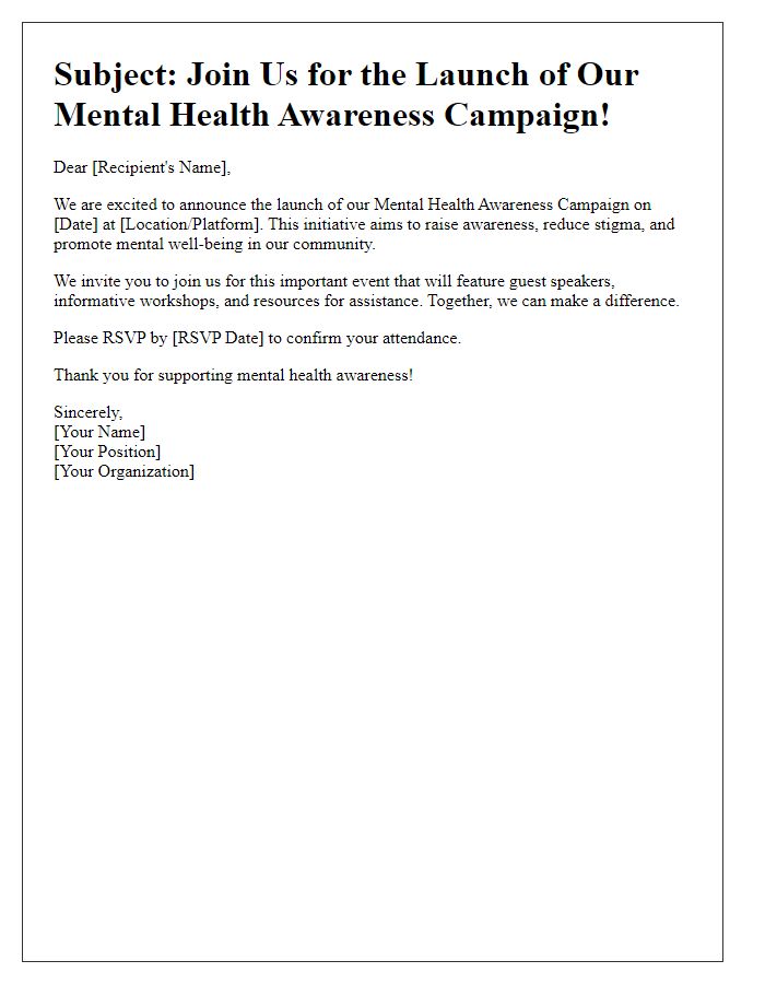 Letter template of mental health awareness campaign launch