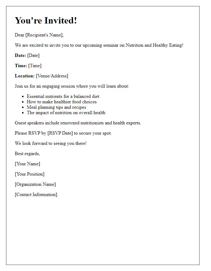 Letter template of nutrition and healthy eating seminar