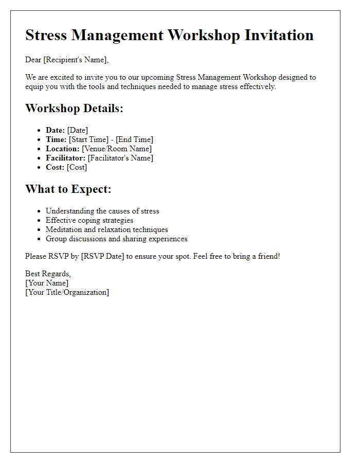 Letter template of stress management workshop details