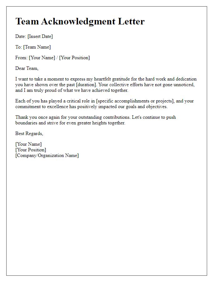 Letter template of acknowledgment for team hard work