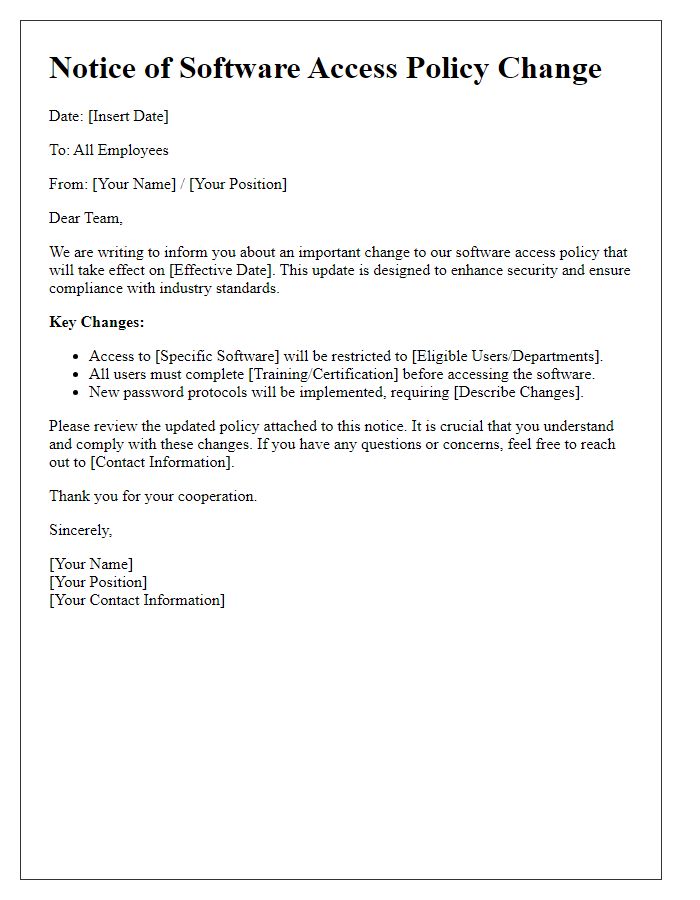 Letter template of software access policy change