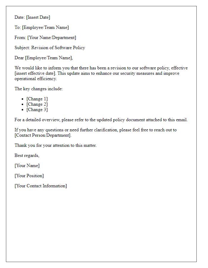 Letter template of software policy revision communication