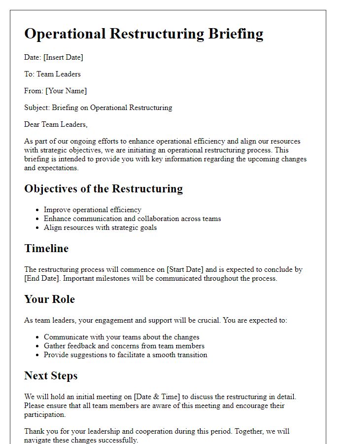 Letter template of operational restructuring briefing for team leaders