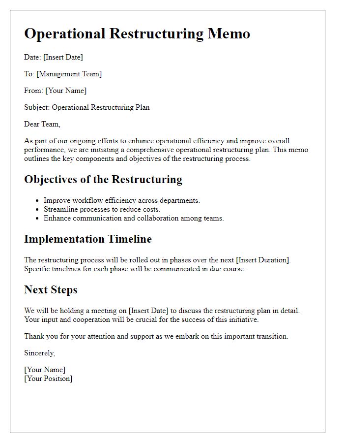 Letter template of operational restructuring memo for management