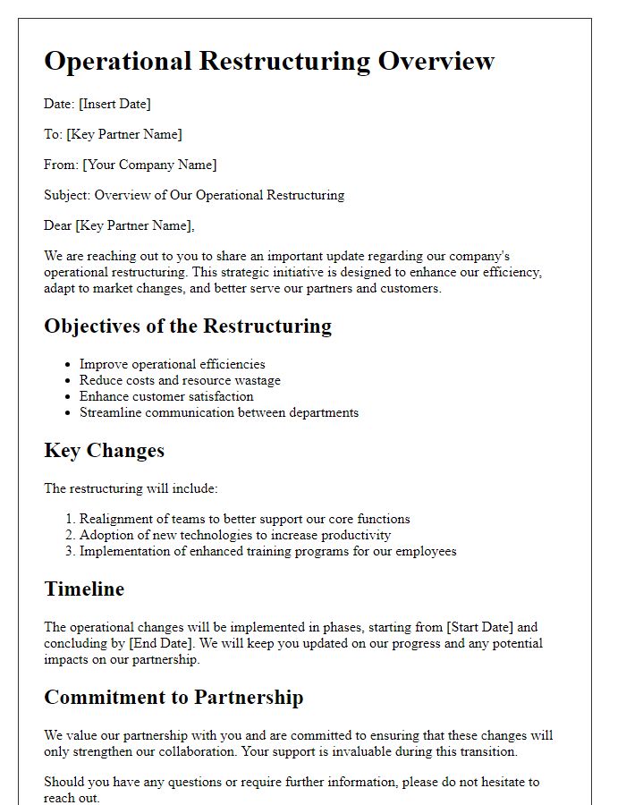 Letter template of operational restructuring overview for key partners