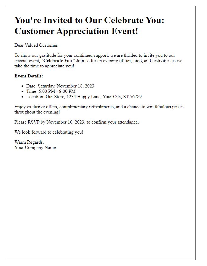 Letter template of Celebrate You: Customer Appreciation Event Invitation