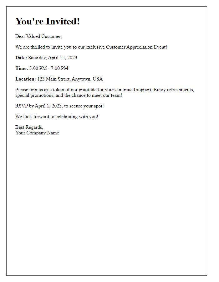 Letter template of Customer Appreciation Event Invitation