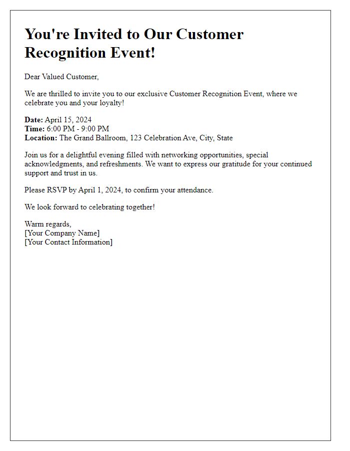 Letter template of Customer Recognition Event: Join Us!