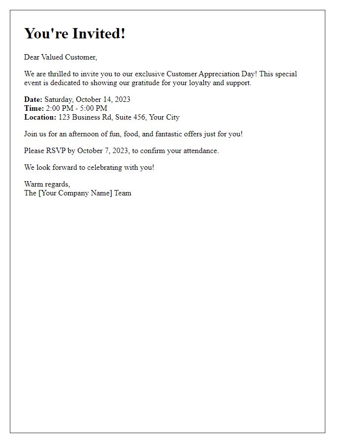 Letter template of Exclusive Invitation to Our Valued Customer Appreciation Day