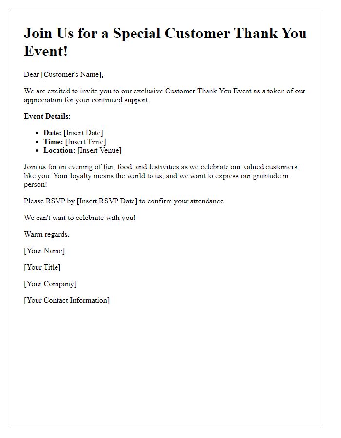 Letter template of Join Us for a Special Customer Thank You Event