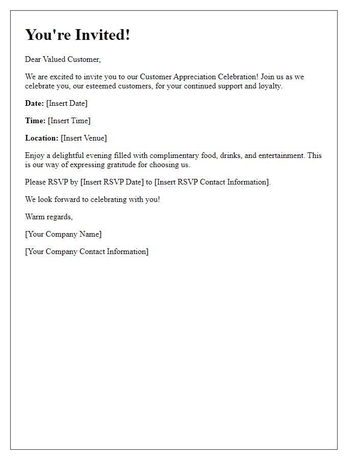 Letter template of You're Invited to Our Customer Appreciation Celebration