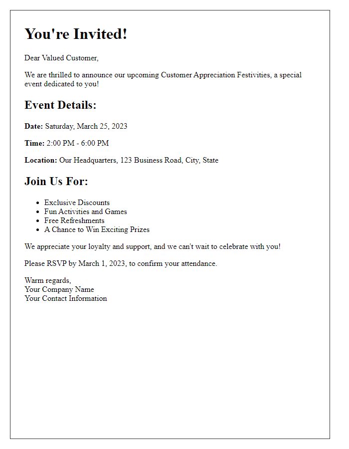 Letter template of You're Invited: Customer Appreciation Festivities