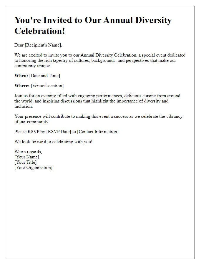 Letter template of annual diversity celebration event invitation