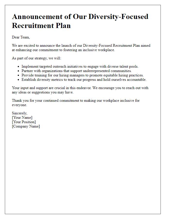 Letter template of diversity-focused recruitment plan announcement