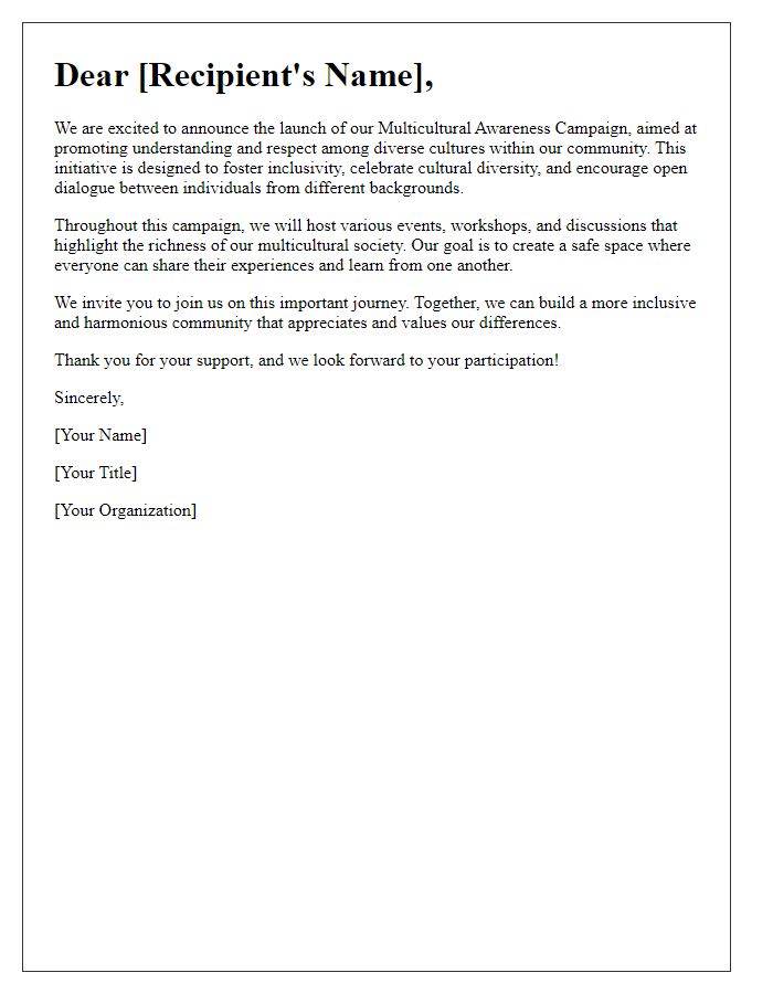 Letter template of multicultural awareness campaign introduction