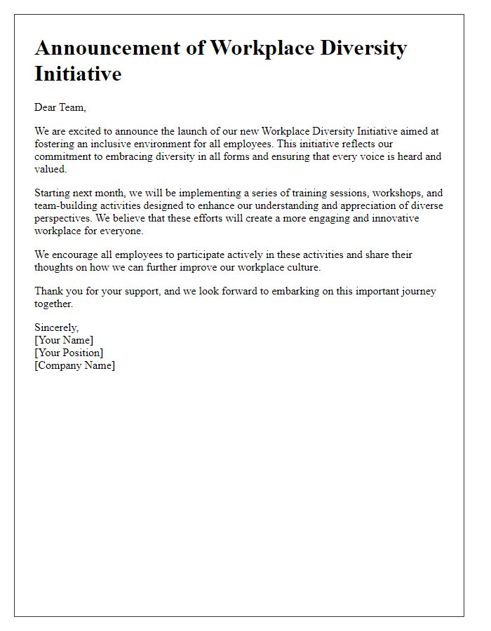 Letter template of workplace diversity initiative announcement