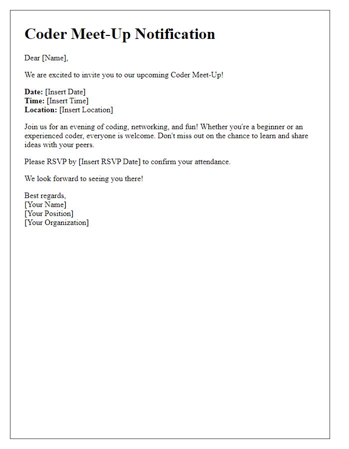 Letter template of coder meet-up notifications