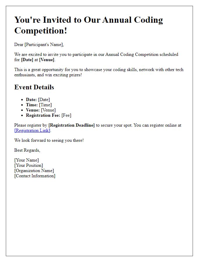 Letter template of coding competition invitation