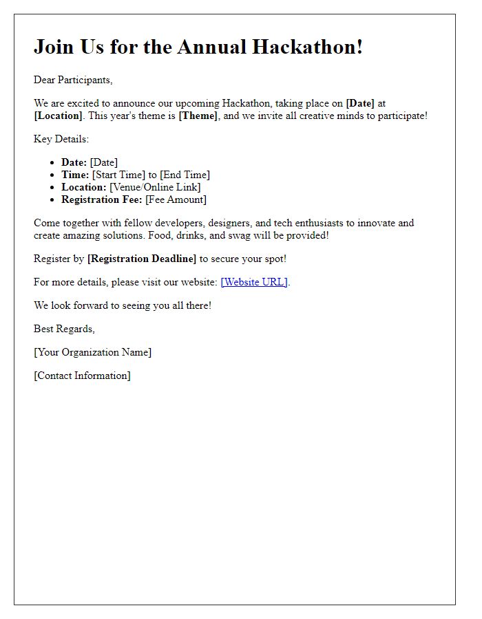 Letter template of hackathon announcement