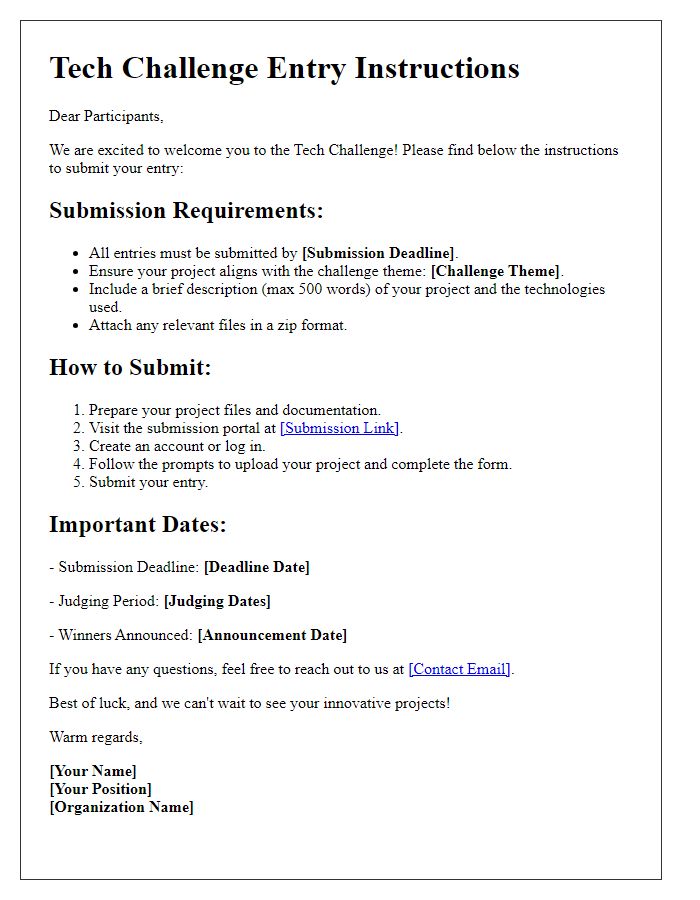 Letter template of tech challenge entry instructions