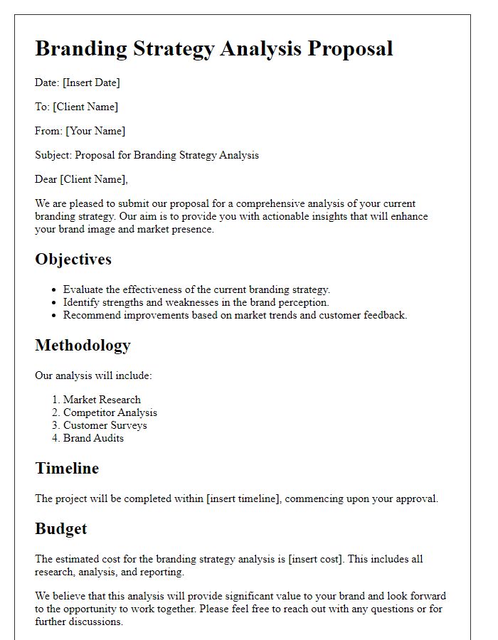 Letter template of branding strategy analysis proposal