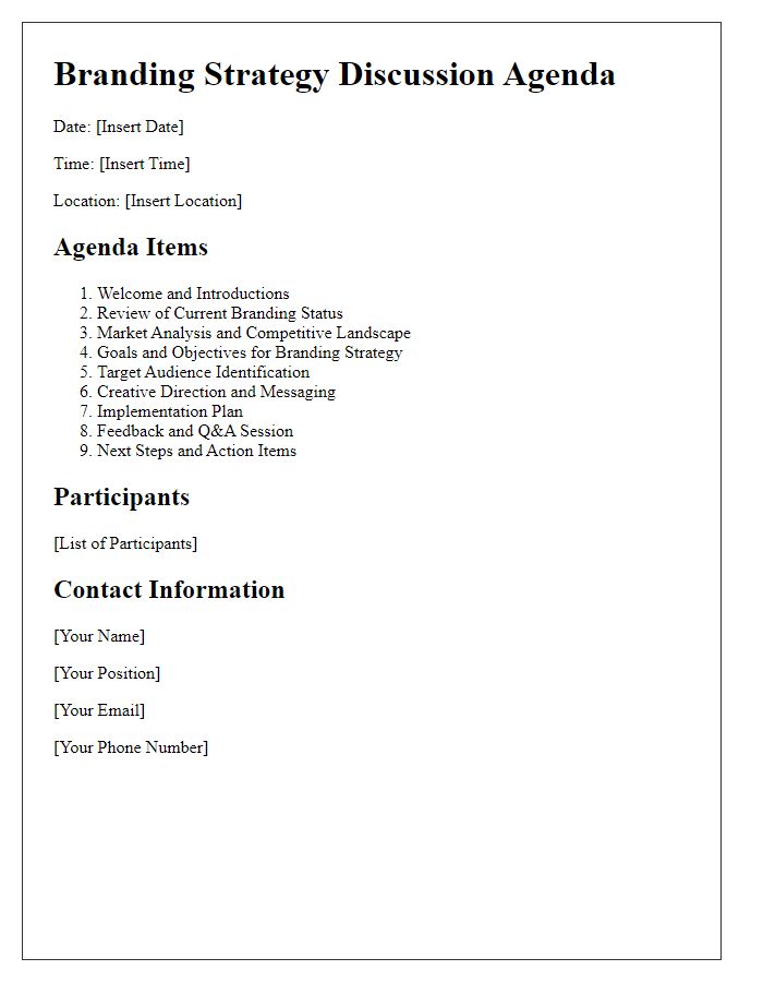 Letter template of branding strategy discussion agenda