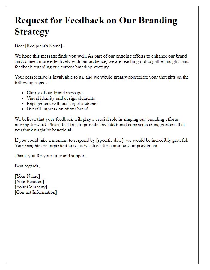 Letter template of branding strategy feedback solicitation