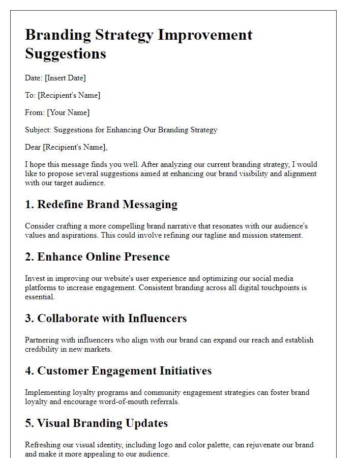 Letter template of branding strategy improvement suggestions