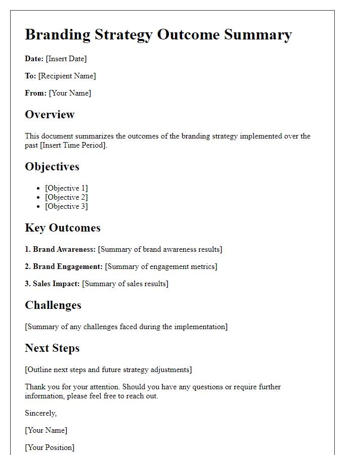 Letter template of branding strategy outcome summary