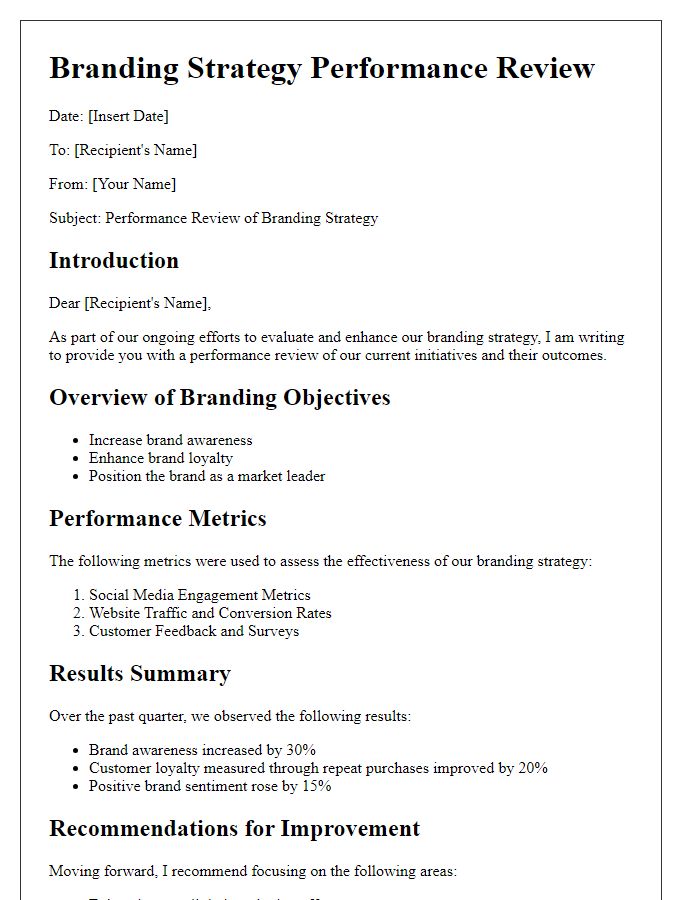 Letter template of branding strategy performance review