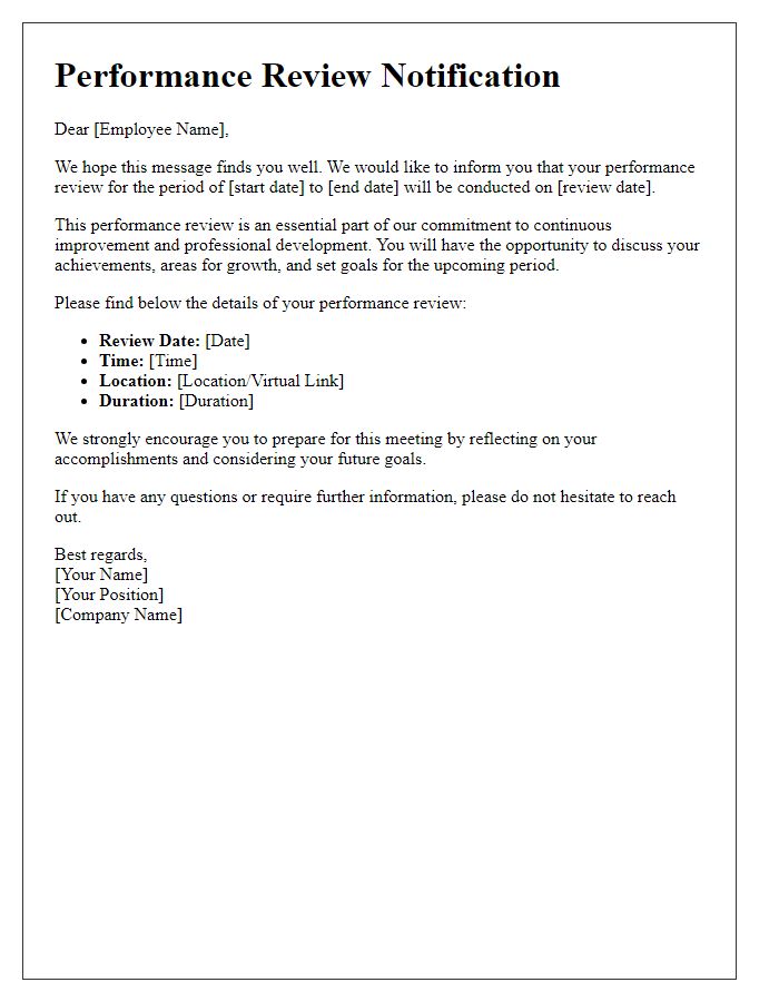 Letter template of performance review dissemination for employees