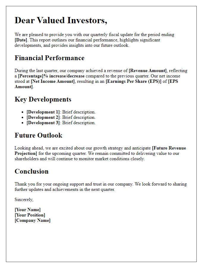 Letter template of quarterly fiscal update for investors