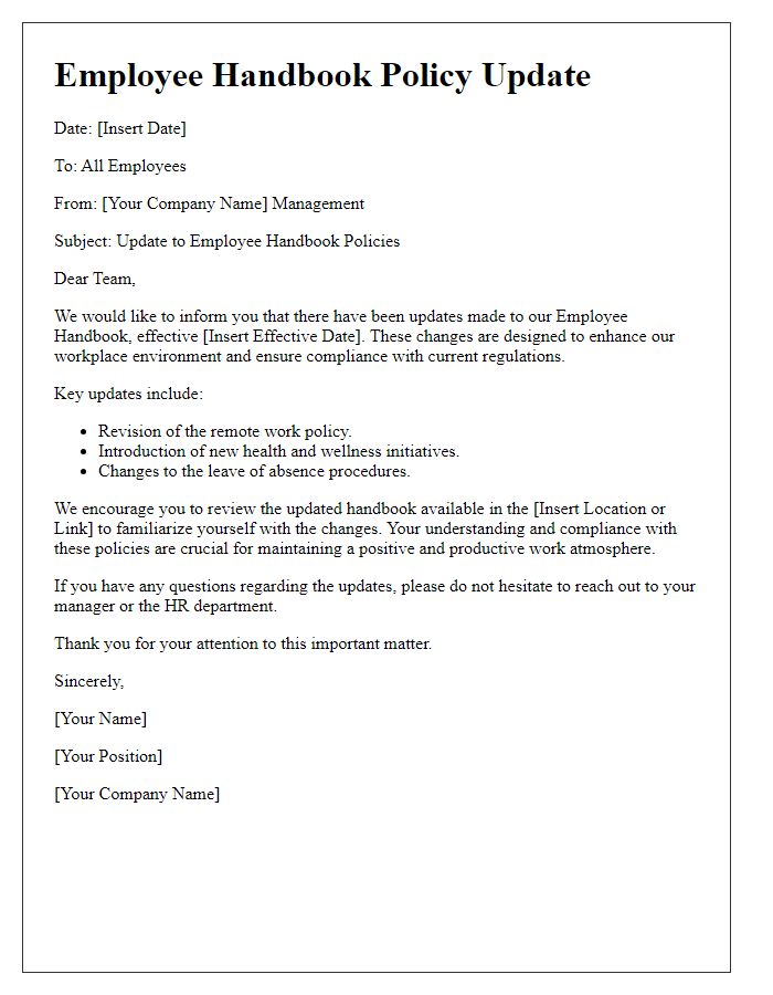 Letter template of employee handbook policy update