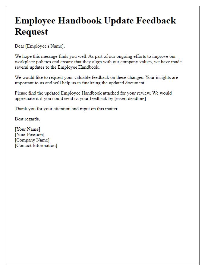 Letter template of employee handbook update feedback request