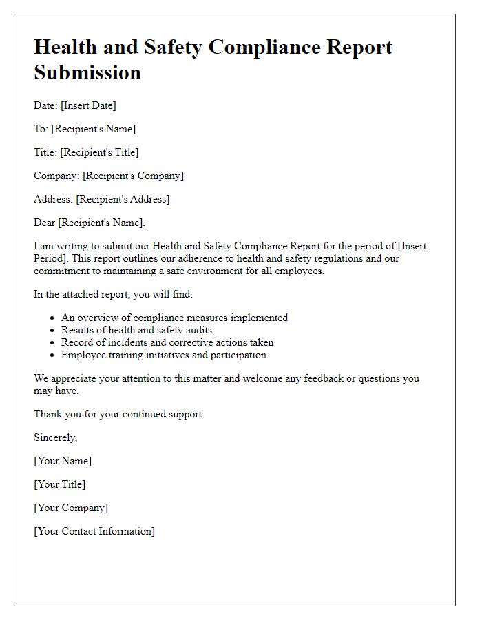 Letter template of health and safety compliance report submission