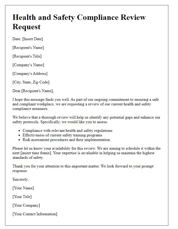 Letter template of health and safety compliance review request