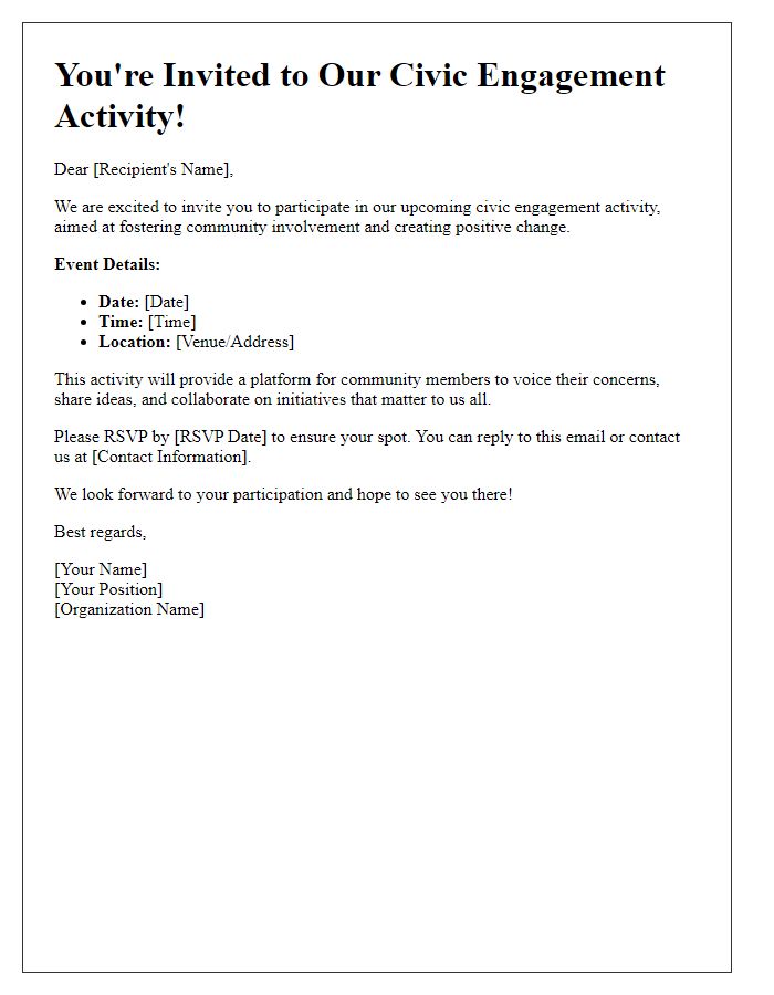 Letter template of civic engagement activity invitation