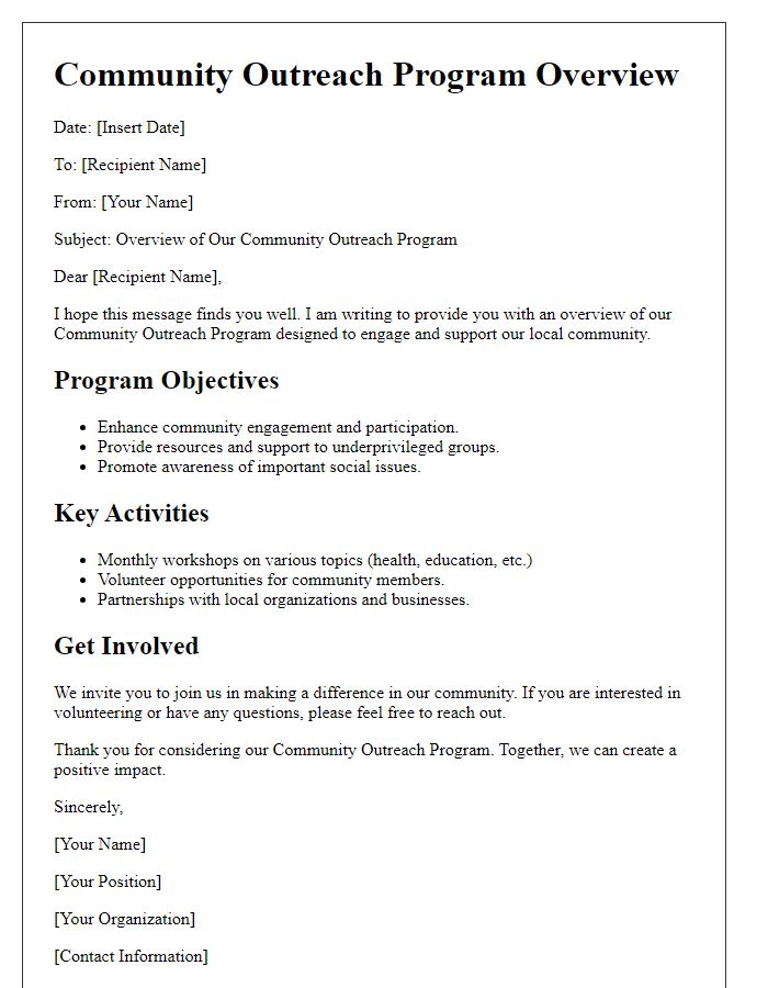 Letter template of community outreach program overview