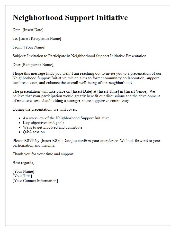 Letter template of neighborhood support initiative presentation