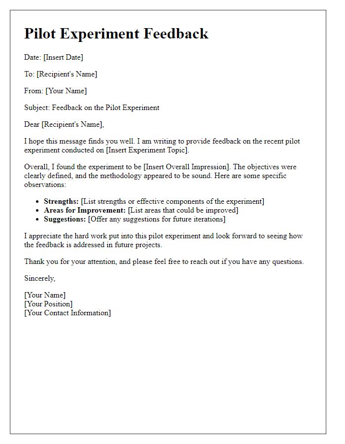 Letter template of pilot experiment feedback