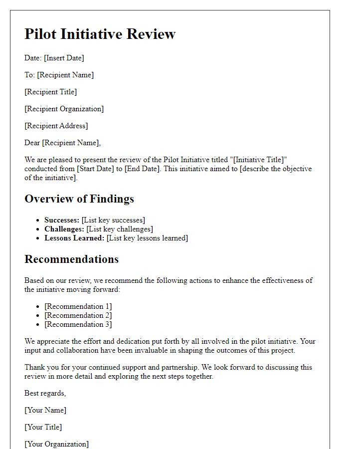 Letter template of pilot initiative review