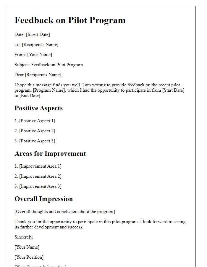 Letter template of pilot program feedback