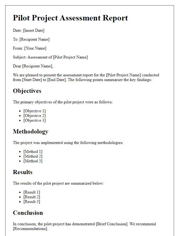 Letter template of pilot project assessment