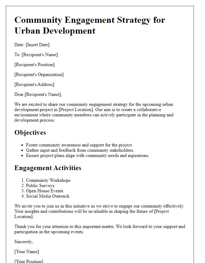 Letter template of community engagement strategy for urban development